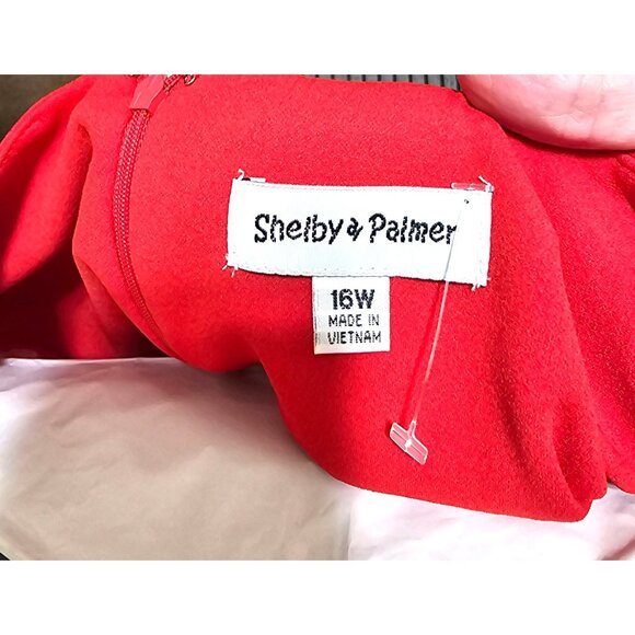Shelby & Palmer Women's Red Ruffle Sleeve Draped Dress 16W - Picture 6 of 9